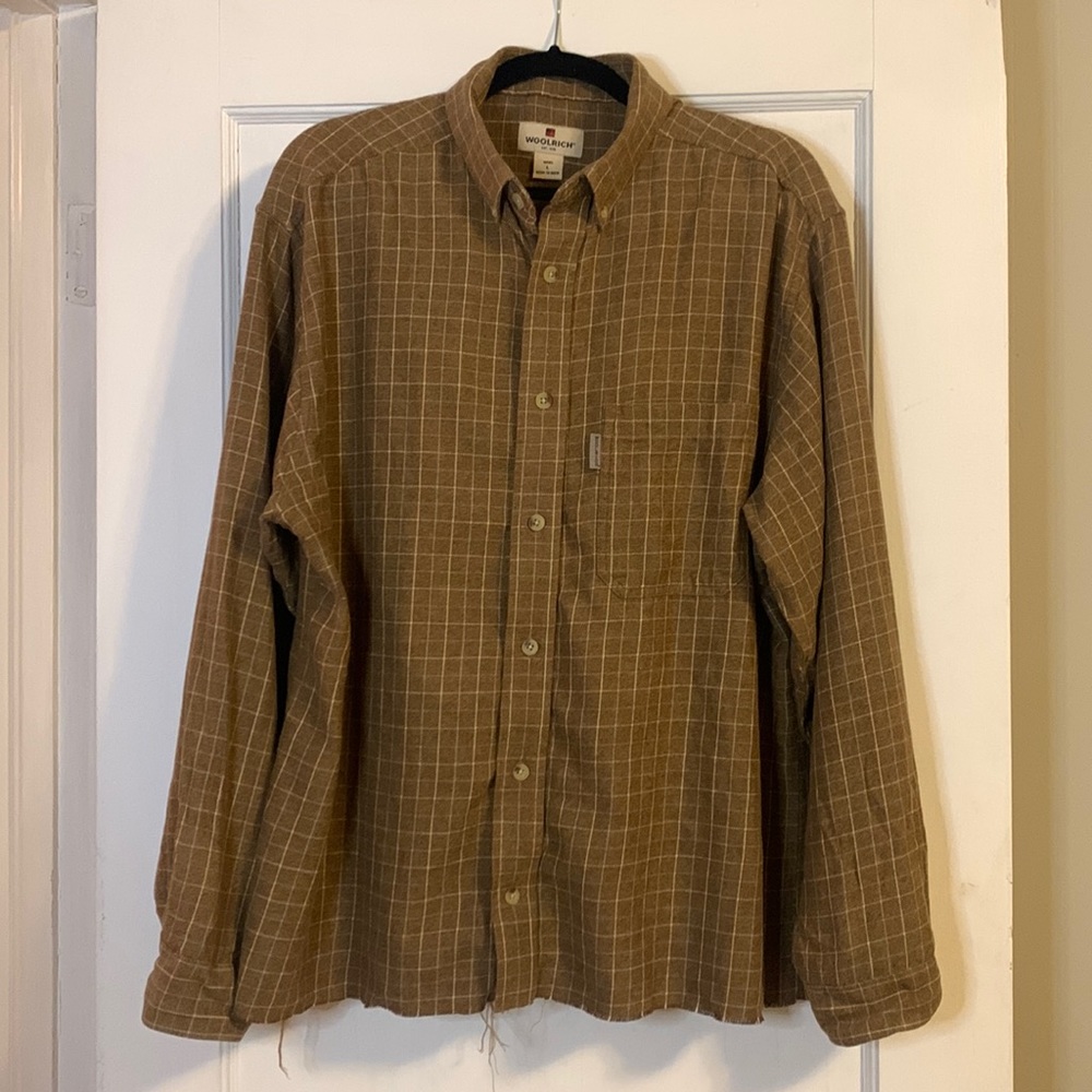 Distressed Hem Brown Plaid Woolrich Flannel